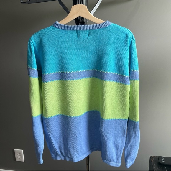 Stitches in Time Blue and Green Cardigan Sweater with Stitch detail Size Large - Picture 4 of 8